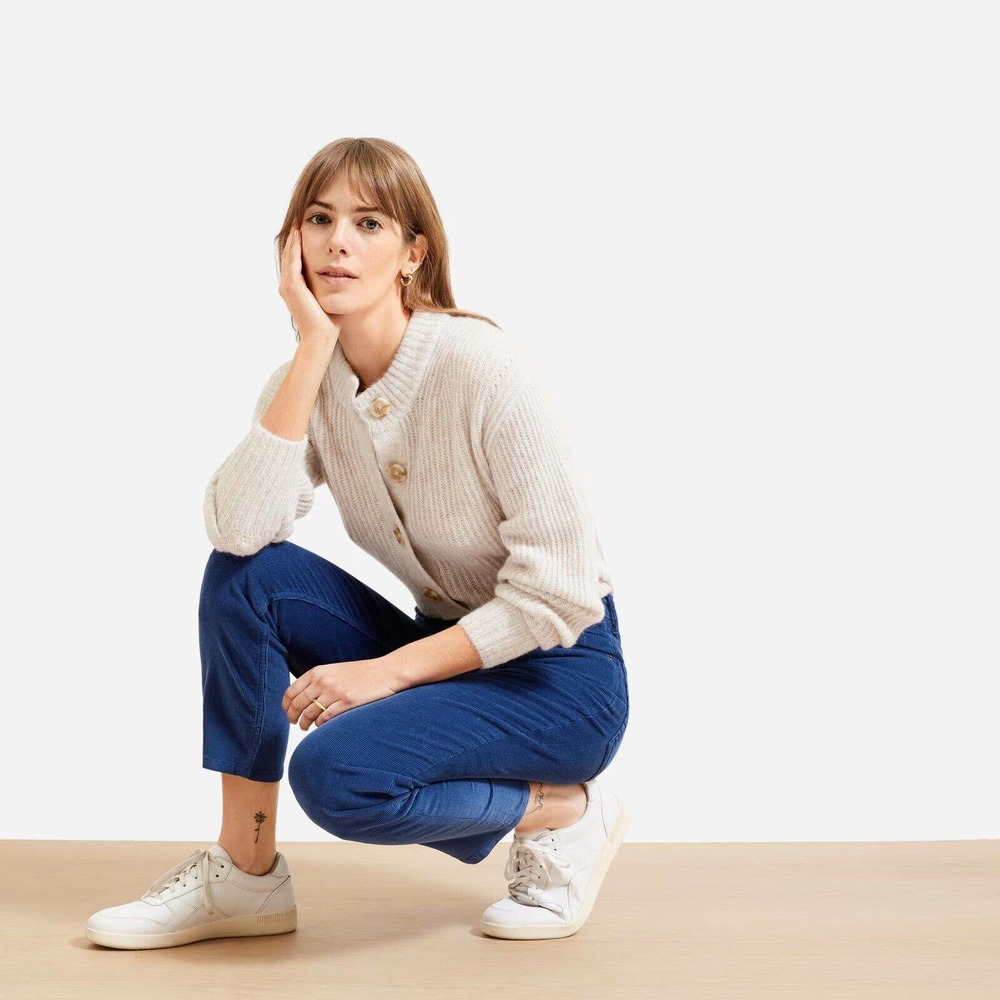 EVERLANE Baby Cord Cheeky Crop Jeans •Women 27• High Rise Blue Corduroy Pants
